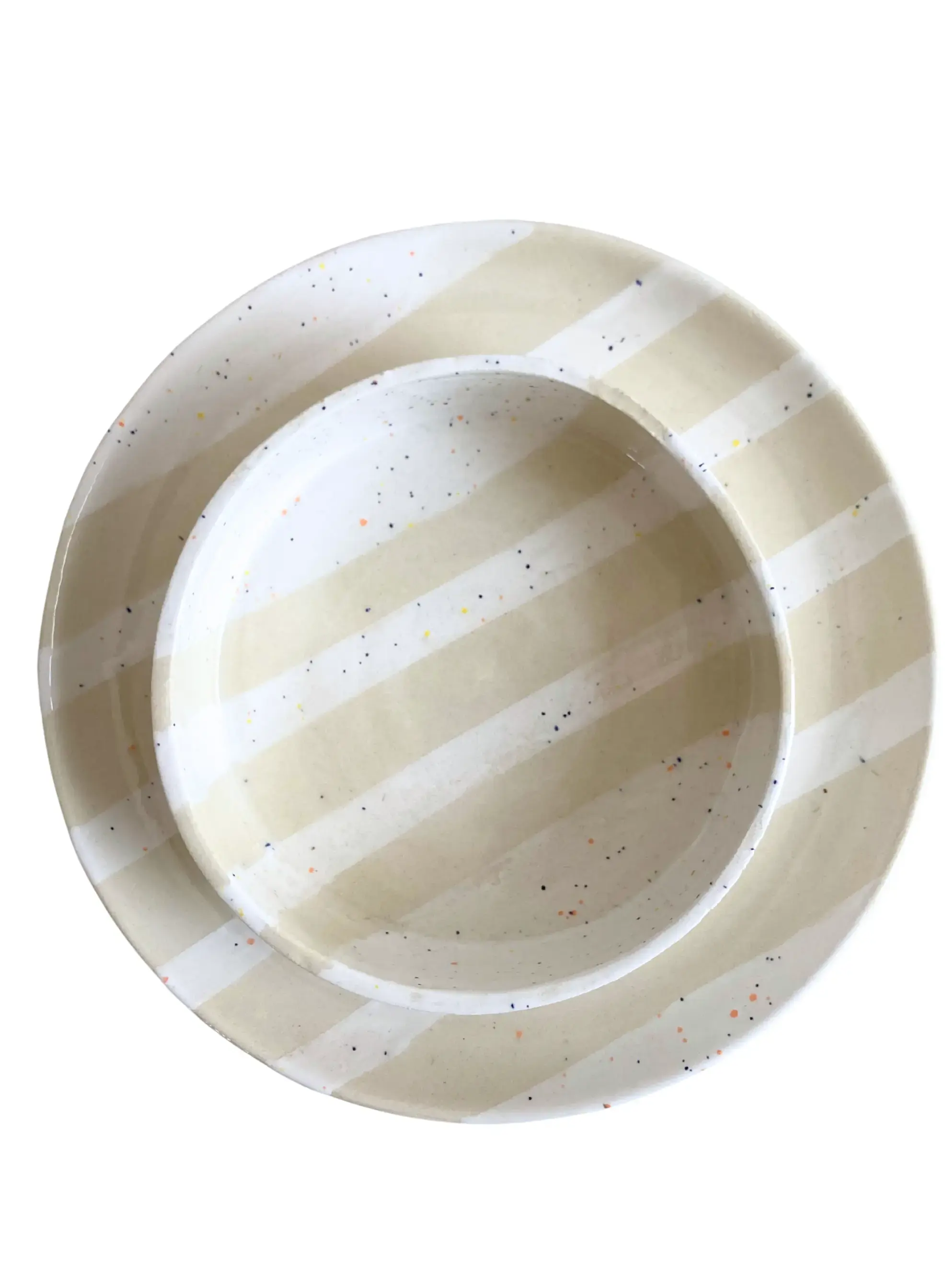 Assiette Rayure Blanche TARTINE artisanale en faïence hap Céramique Uzès 